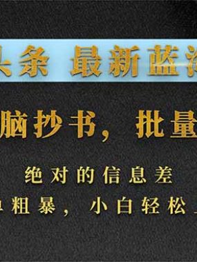 今日头条2026最新蓝海玩法，AI无脑抄书，批量生成，绝对的信息差，简单粗暴，小白轻松上手