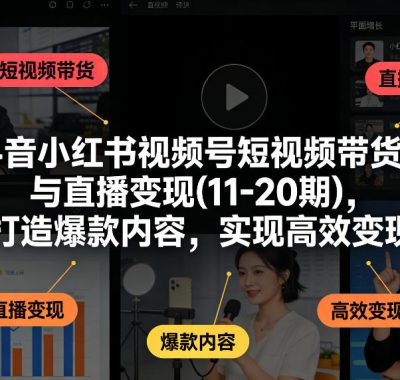 抖音小红书视频号短视频带货与直播变现(10-20期)，打造爆款内容，实现高效变现（更新）