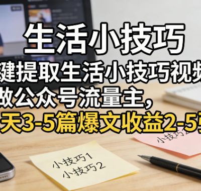 一键提取生活小技巧视频文案做公众号流量主，1天3-5篇爆文收益2-5张
