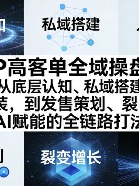 IP高客单全域操盘，从底层认知、私域搭建、人设包装，到发售策划、裂变增长、AI赋能的全链路打法