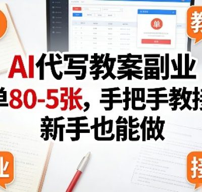 AI代写教案副业，一单80-5张，手把手教接单，新手也能做