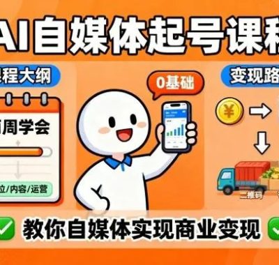 AI自媒体起号课程1080P：0基础小白两周掌握AI变现全链路