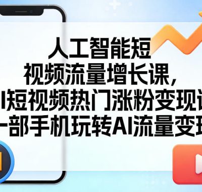 人工智能短视频流量增长课，AI短视频热门涨粉变现课，一部手机玩转AI流量变现
