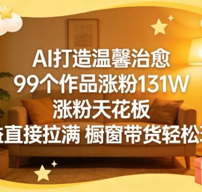 AI打造温馨治愈，99个作品涨粉131W，涨粉天花板，收益直接拉满，橱窗带货轻松玩转